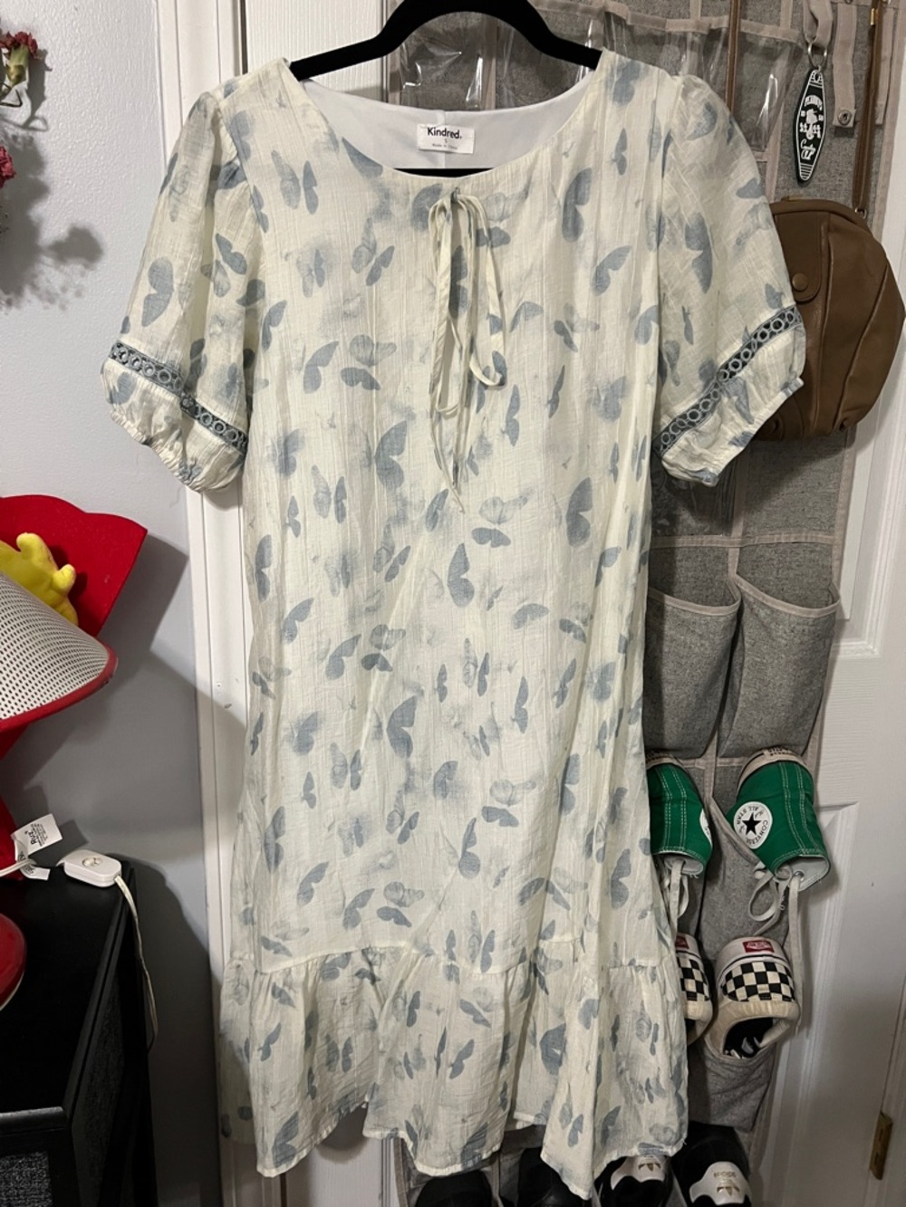Kindred Cream dress with blue butterflies